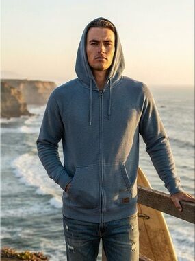 Billabong Classic Heather Blue Zip-Up Hoodie Large Y2K Surf Style